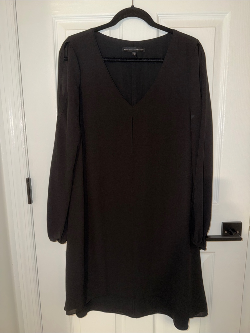 White House Black Market Black V-Neck Long Sleeve Shift Dress
